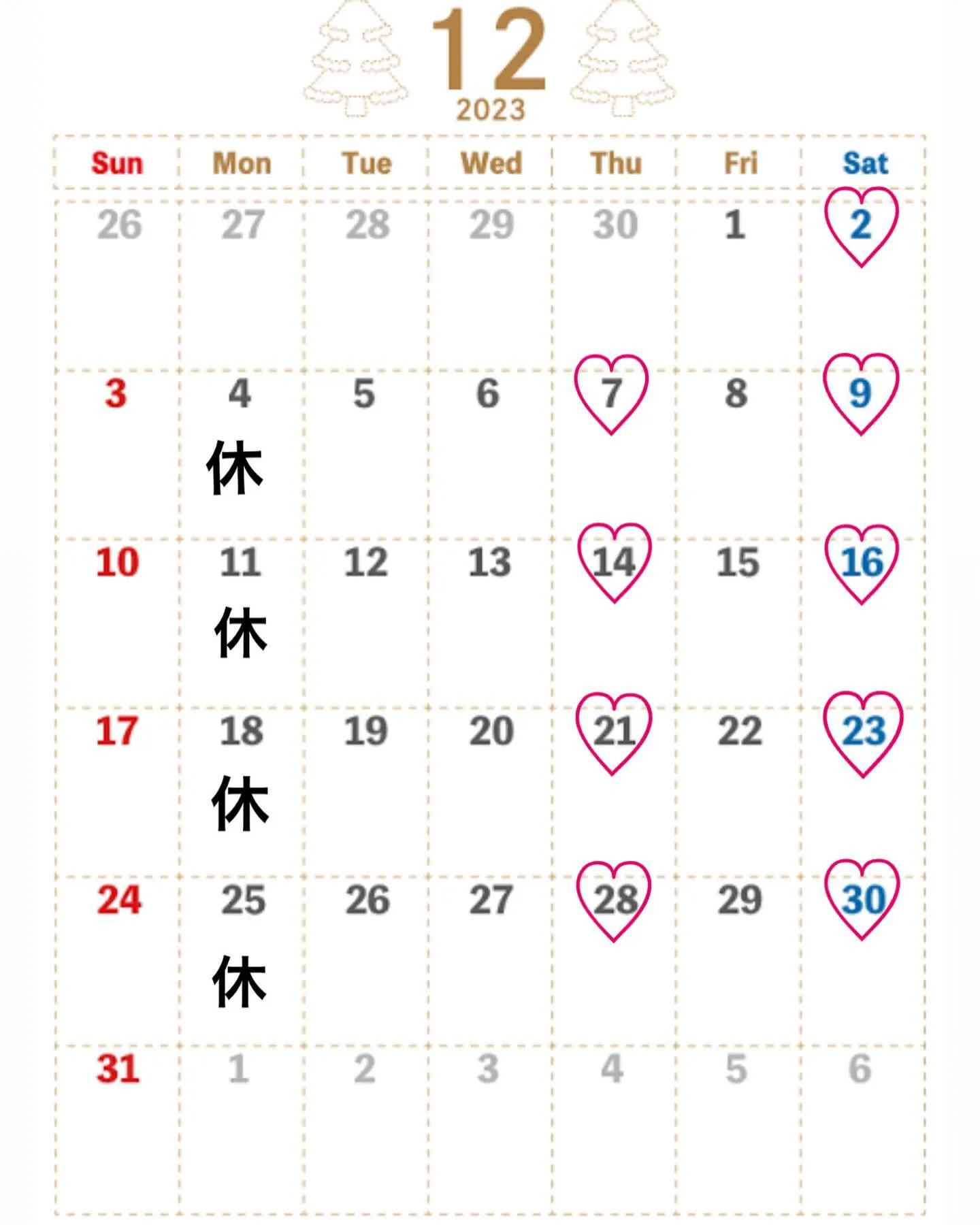 少し早いですが12月のご予約を少しずつ、いただいて